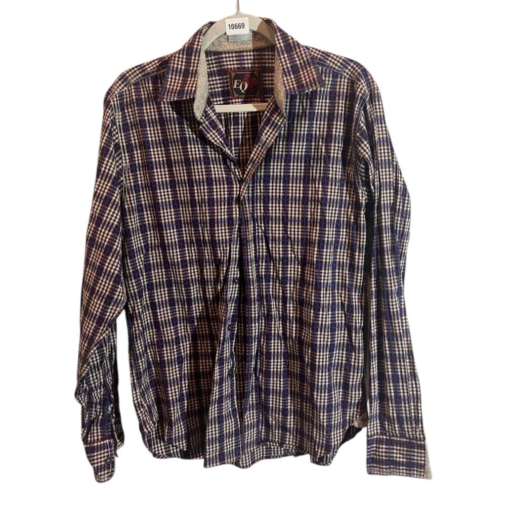 Eq Equilibrio Cotton Casual Shirt Button Down Plaid Long Sleeve Men's Size M
